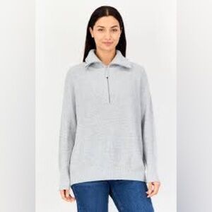 aerie Light Gray Cowl Neck Half-Zip Sweater